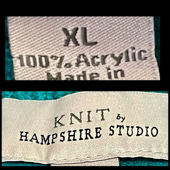 ▪️KNIT BY HAMPTON STUDIO▪️Teal Green Ribbed Asymmetric Cowl Neck Sweater - Picture 4 of 4